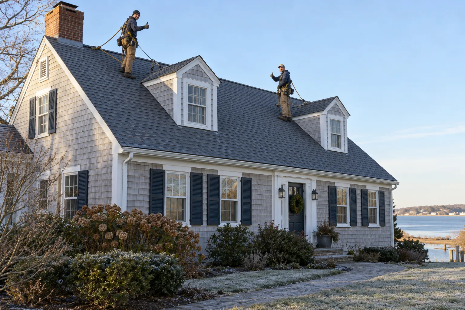 A residential roof with fresh shingles on a snowy-climate home in West Leechburg